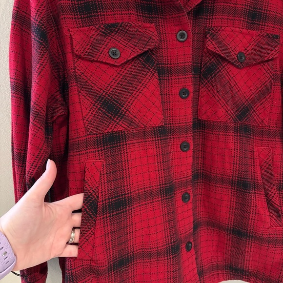 Women's Red Plaid Button-Up Jacket - Picture 2 of 5